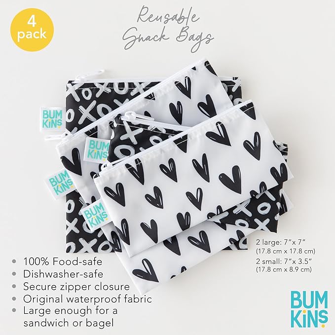 Bumkins Snack & Sandwich Bags, Black Hearts