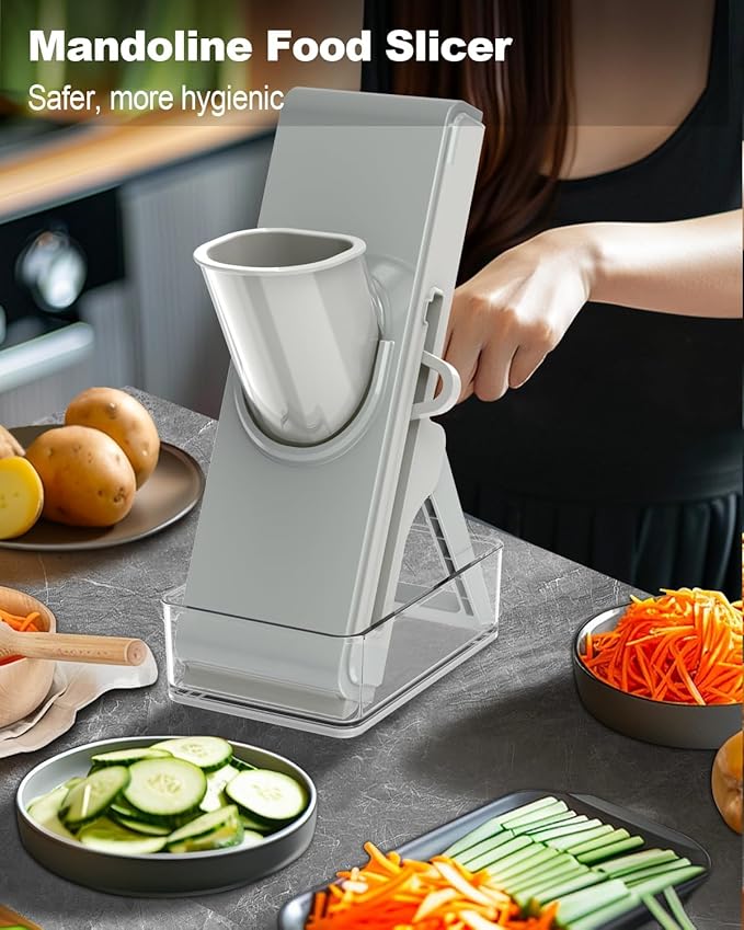 Gray Mandoline Slicer - Potato & Vegetable Slicer & Chopper, Easy to Clean, Detachable