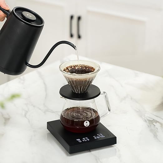 TIMEMORE Coffee Scale with Timer Basic PRO, Flow Rate Measurement, 0.1g High Precision Digital Coffee Scale, Grams and Ounces, Rechargeable, Large Silicon Pad Included, Black