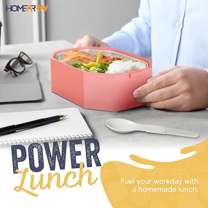 Stainless Steel Stackable Bento Box Adult Lunch Box with Cutlery - Hot/Cold - Separates Ideal Portion Sizes - Reusable Tin Inserts - Dishwasher Safe - Stackable Lunch Container for Adults with Spork