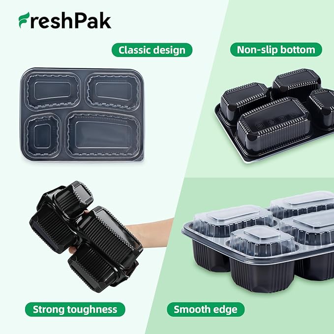 Meal Prep Container, 4 Compartment 40-Pack To Go Containers with Lids Reusable BPA Free Microwave and Freezer Safe Bento Boxes Ideal for Portion Control and Food Storage(34oz)