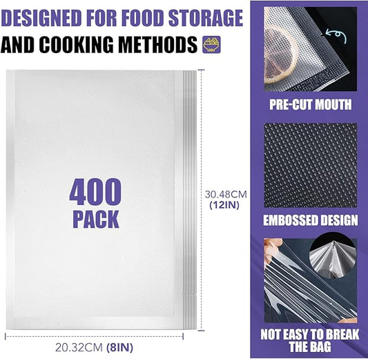 CAREGY Vacuum Sealer Bags 200 Quart 8" x 12" with BPA Free for Food Storage Meal Prep or Sous Vide