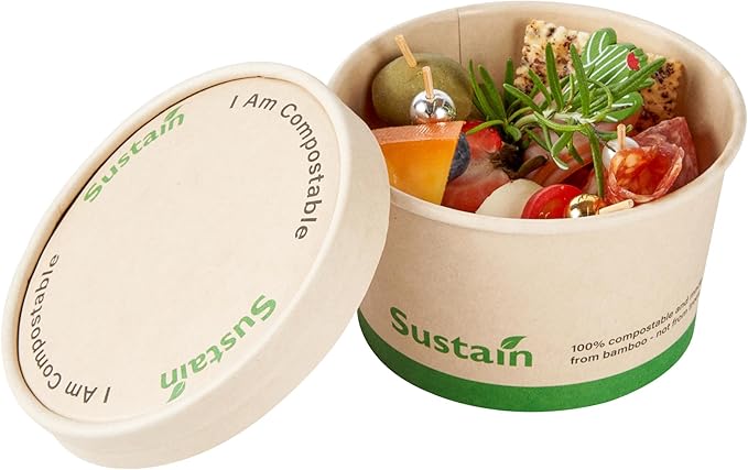 Restaurantware-LIDS ONLY: Sustain Round Paper Soup Container Lids, 50 Disposable Ice Cream Cup Lids - Cups Sold Separately, For 12 Ounce Cups, Bamboo To Go Cup Lids, With PLA lining, Compostable