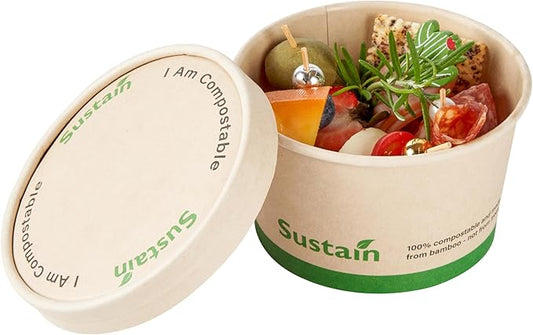 Restaurantware-LIDS ONLY: Sustain Round Paper Soup Container Lids, 50 Disposable Ice Cream Cup Lids - Cups Sold Separately, For 12 Ounce Cups, Bamboo To Go Cup Lids, With PLA lining, Compostable