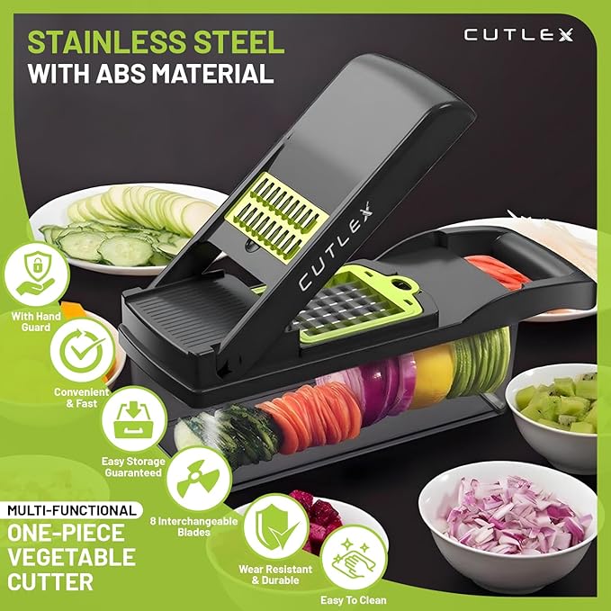 16 in 1 Stainless Steel Vegetable Chopper, Mandoline Slicer, Onion Chopper, Food Cutter with Container, Cheese Grater
