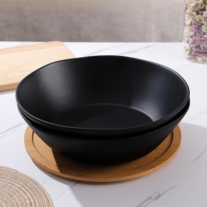 Melamine Large Salad Bowls, 12'' Unbreakable Serving Bowls for Salads, Fruits, Pasta Entertaining, Dinner Parties, Dishwasher Safe bowls, BPA-free, Set of 2, Matte black