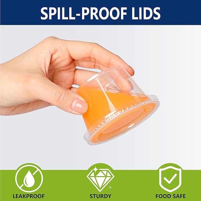 3.25oz Jello Shot Cups with Lids 100 Set, Leakproof & Freezer Safe Plastic Cups for Meal Prep Salad Dessert Condiment Sauce Souffle, Portion Cups for Lunch Party Trips