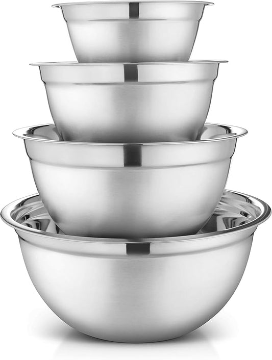 AVADOR Premium Stainless Steel Mixing Bowls, Set of 4 Brushed Stainless Steel Mixing Bowl Set, Easy To Clean, Space Saving, Great for Cooking, Baking, Prepping (4 pc German Mixing Bowl)