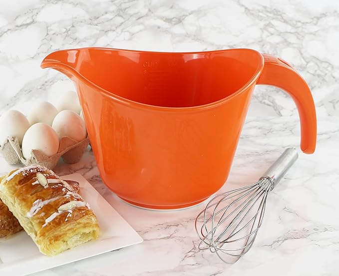 Reston Lloyd, Batter Bowl With Pour Spout, Non-Slip Base, Erogonomic Space Saving Detachable Handle, 2 QT Heavy Duty BPA-Free Microwave & Dishwasher Safe, Orange