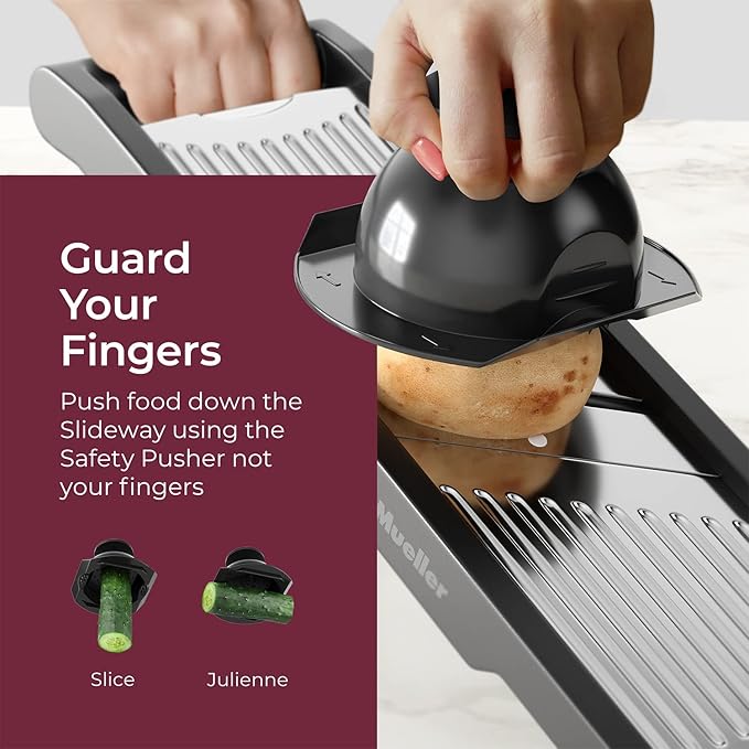 MuellerLiving Mandoline Slicer for Kitchen, Stainless Steel, Slice or Julienne, Vegetable Chopper, Fruit Slicer