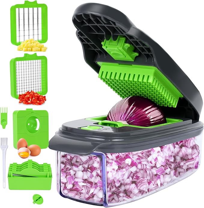 Vegetable Chopper,Food Chopper,Multifunctional Onion Chopper,Veggie Chopper,Vegetable Cutter with Container, Vegetable Slicer Dicer Cutter,Mandoline Slicer,Garlic Chopper,Egg Chopper (14 in1)