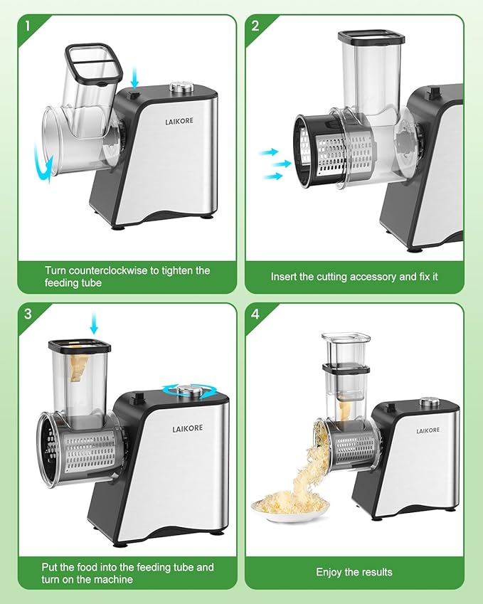 Electric Cheese Grater - 250W Electric Slicer Shredder Salad Maker with 5 Blades for Cheese, Vegetables, Fruits, and Salad, Easy One-Touch Control，5 in 1, Grey