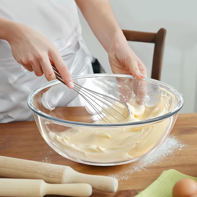 Extra Large Glass Mixing Bowls Clear Glass Salad Cooking Bowls for Kitchen Salad Bread Storage (5.5 Qt)