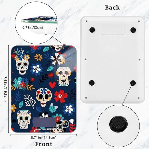 Food Scale Kitchen Digital Scale Food Ounces and Grams Dieting Baking Cooking Waterproof Glass Panels LCD Display,4 Units Scale Tare Function Some Blue Skull