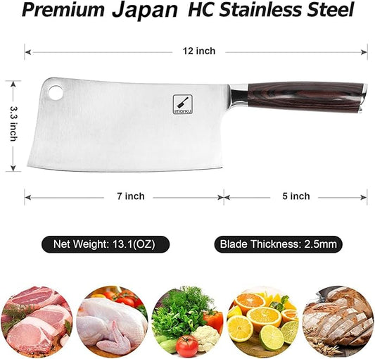 imarku Cleaver Knife 7 Inch Meat Cleaver - SUS440A Japan High Carbon Stainless Steel Butcher Knife with Ergonomic Handle, Ultra Sharp Knife, Kitchen Gadgets for Home/Restaurant, Father's Day Gifts