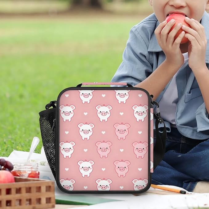 Pigs Pink Kid Lunch Bags with Shoulder Strap Insulated Lunch Boxes for Boy Girls Waterproof Thermal Cooler Tote Bag Portable Picnic Bag for School Work Outdoor Gifts