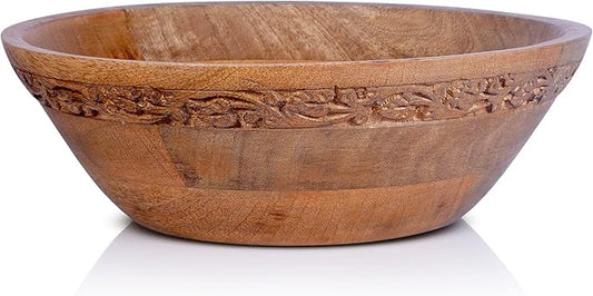 Jasmine Medium Bowls (Medium Burnt, 9 x 4 x 8) – Mango Wood Decorative Bowl for Veggies, Fruits, & More – Handmade Wooden Serving Bowl w/ 3 Felt Pads - Modern Rustic Home Decorations