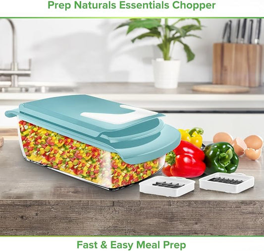 PrepNaturals Vegetable Chopper with Container, Food Chopper with Container - Mandoline Slicer for Kitchen (4 in 1, Blue/White)