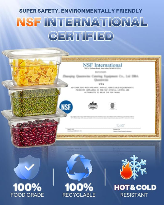 1/6 Size 6 Inch Clear NSF Polycarbonate Food Pan-15 PCS[Food Grade][Hot&Cold Resistant] Commercial Pans with Lids, Restaurant Storage Containers Hotel Pan(BPA-FREE)