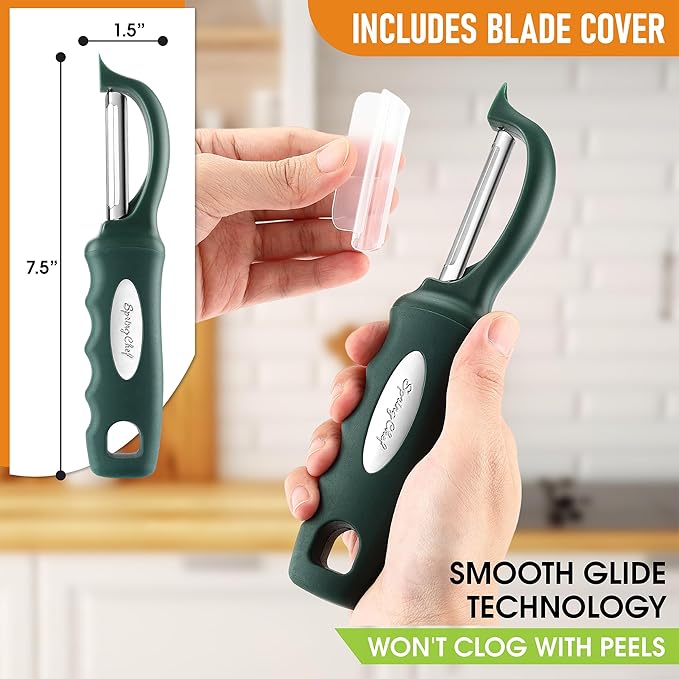 Spring Chef Premium Swivel Vegetable Peeler, Pine Green & Stainless Steel Magnetic Measuring Cups, Set of 7, Black - 2 Product Bundle