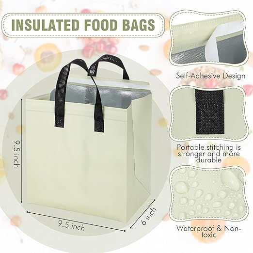 Kacctyen 100 Pcs Insulated Take Out Bags Bulk 9.5 x 6 x 9.5 in Thermal Insulation Food Bag for Coffee, Milk Tea, Hot Cold Food, Delivery Cooler Bag for Catering Restaurant Grocery Picnic (Rich Colors)