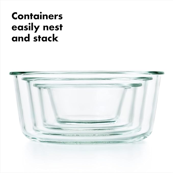 OXO Good Grips 4 Cup Smart Seal Leakproof Glass Round Airtight Food Storage Container (Pack of 2)