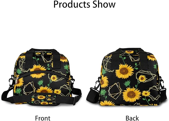 Pardick Sunflower Insulated Lunch Bag Flower Geometry Lunch Box for Women Girl with Shoulder Strap Tote Bag Reusable Large Containers Meal Prep for School Work Travel Picnic Thermal Cooler Bag