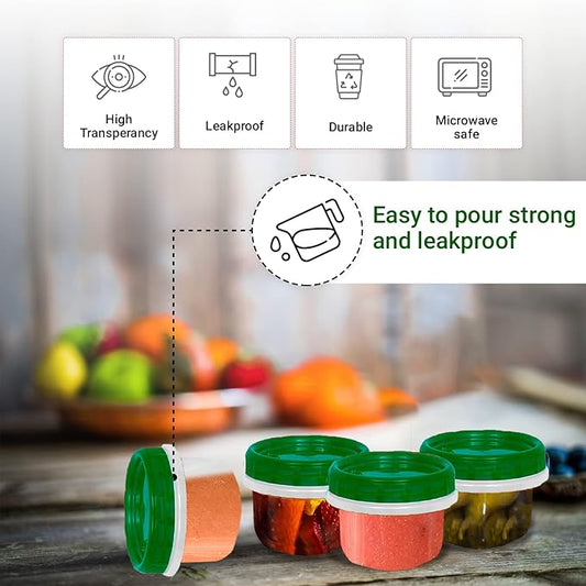 [Green - 12 Pk] Airtight Deli Containers with Lids Twist Lock Top Clear Food Storage for Meal Prep Snacks and Leftovers Freezer and Microwave Safe Stackable Leak-Resistant 12 Pc Set (4 Ounce)
