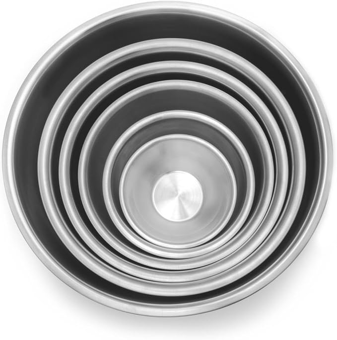 Nesting Stainless Steel Polished Mirror Finish Mixing Bowls Set, .5, 1.25, 2.75, 4.25, 6.25 and 10.75 Quart, Metallic, 6-Piece