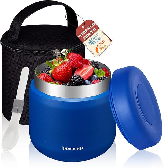 Soup Thermo for Kids Wide-Mouth - 12 oz Insulated Jar Container Box with Spoon & lunch Bag, Stainless Steel Leak-Proof Thermo Bowls Bento for Hot Food, Keep Cold 12h/Hot 8h