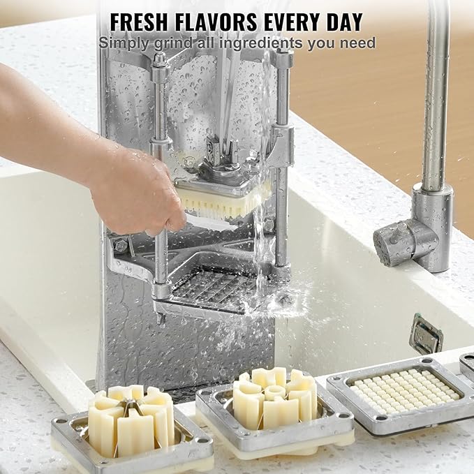Commercial French Fry Cutter with 4 Size Blades, Stainless Steel 1/4″ 3/8″ 6 Wedges 6 Wedges to Core Chopper, Manual Potato Apple Lemon Slicer Cutting for Restaurant Home Kitchen, Sliver