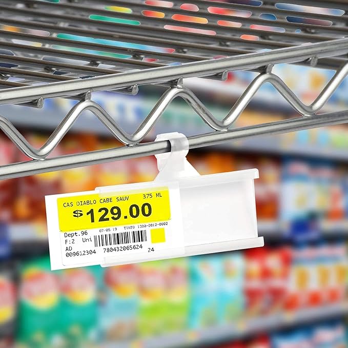 Plastic Wire Shelf Label Holder, Reusable Shelf Tags for Pantry Retail Store, Supermarket UPC Price Card & Ticket Display, Strong & Easy Clip Design Tight Snap Lock Closure. 1-1/4" H X 3" W (100)