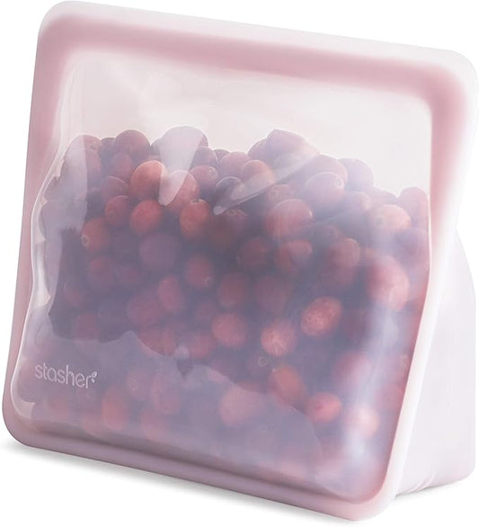 Stasher Platinum Silicone Food Grade Reusable Storage Bag, Rose Quartz (Stand-Up Mid) | Reduce Single-Use Plastic | Cook, Store, Sous Vide, or Freeze | Leakproof, Dishwasher-Safe, Eco-friendly | 56 Oz