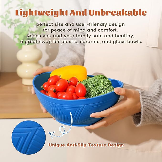 Homienly Wheat Straw Bowls Sets 6 Pieces, Wheat Straw Salad Bowls, Multi-Size Bowls for Kitchen, Camping, Mixing, Unbreakable Bowl Set for Salad, Snack,Cereal, Fruit, Microwave Safe (Island Theme)