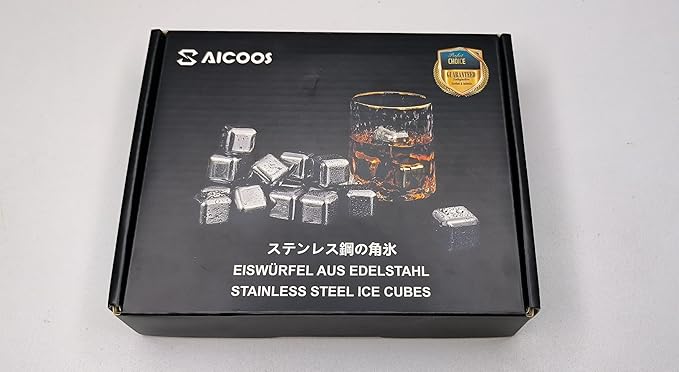 16 Pack Reusable Stainless Steel Ice Cubes for Drinks - Metal Whiskey Stones, High Cooling Technology, for Whiskey, Vodka, Liqueurs, Wine, Beverage Juice or Soda, Pack of 16