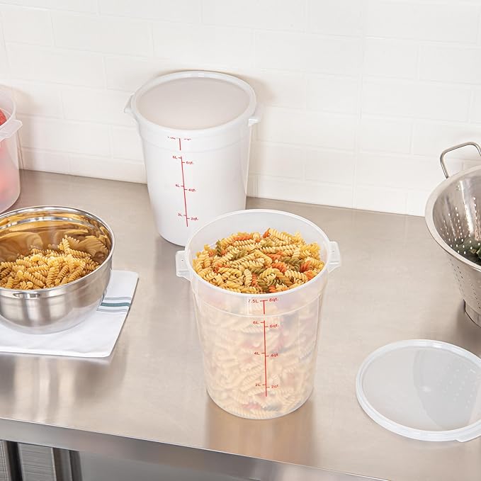 Restaurantware-Met Lux 8 Quart Food Storage Containers, 10 Translucent Storage Containers - Lids Sold Separately, Red Volume Markers, Dishwashable Containers, Side Handles, For Storing Foods