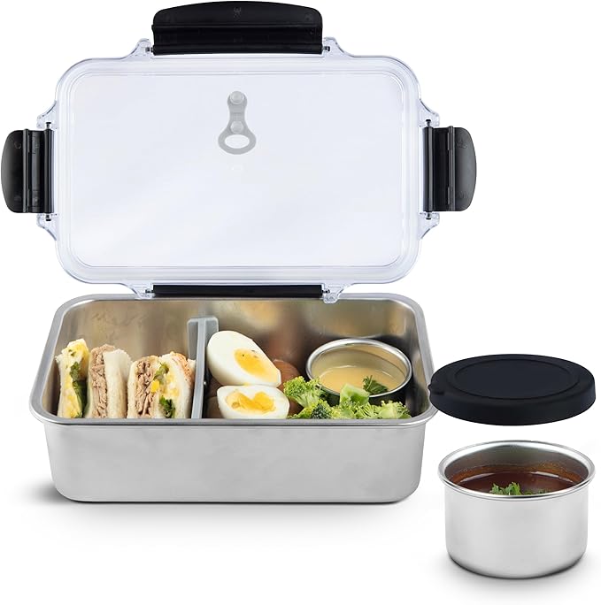Bliss - Modern Leak proof Stainless Steel Lunch Box for Adults I Microwave safe | Metal Bento Box with 3 Compartments, Stainless steel Lunch Container, Metal Food Storage| Salad container