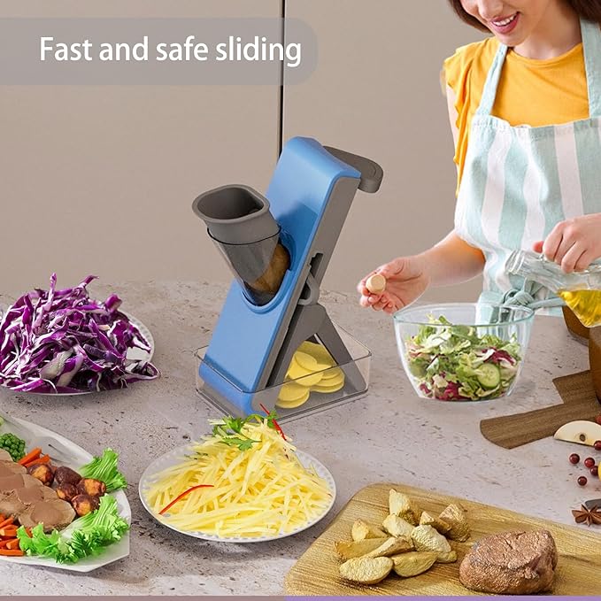 Gray Light Blue Mandoline Slicer - Potato & Vegetable Food Slicer and Chopper - Easy to Clean Kitchen Chopping Artifact