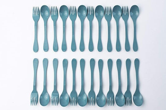 Knork Eco Plant Based 24 Pack Reusable Bamboo Flatware Set (BLUE)