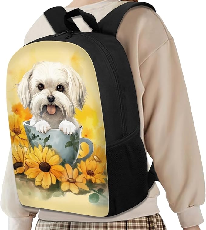 Dolyues 3Pcs Backpack Set Kids School Backpack Cute Lunch Box Zipper Pencil Case Dog and Sunflower Girls Backpack 17 Inches with Insulated Lunch Box Pen Case Set
