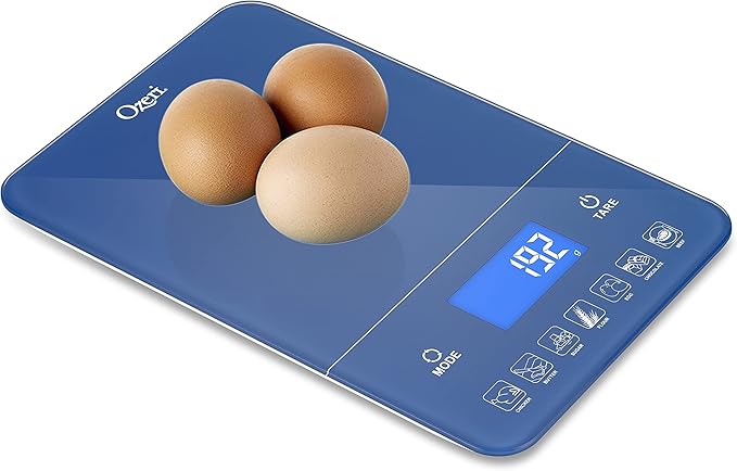 Ozeri Touch III Digital Kitchen Scale with Calorie Counter, 22 lbs (10 kg), Classic Blue
