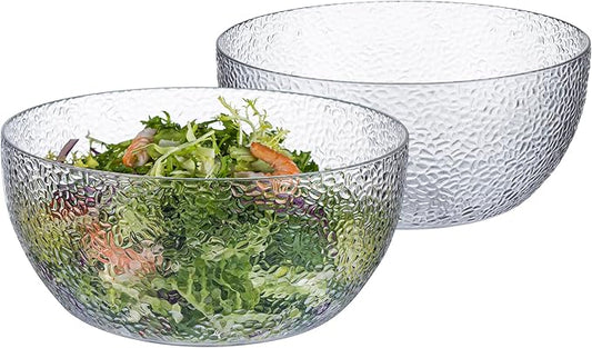 2-Pack 130 OZ Acrylic Salad Bowls, 9.5 inch Shatter-Resistant Serving Bowls, Large Plastic Mixing Bowls for Outdoor or Home Gatherings, Clear