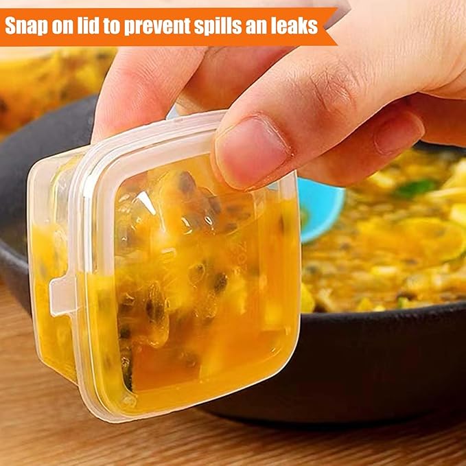 50 Sets 1 2/3 oz Square Shaped Jello Shot Cups with Lids, Small Condiment Containers, Disposable Portion Cups, Plastic Souffle Cup, Mini Sample Tasting Cups, Dipping Sauce Cup To Go Bowls, Clear