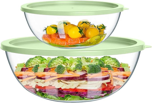 2-Pack Glass Mixing Bowls with Lids, Stackable Nesting Salad Bowls(4.7QT, 2.9QT), Large Mixing Bowl Set Batter Bowl for Cooking, Baking and Meal Prep