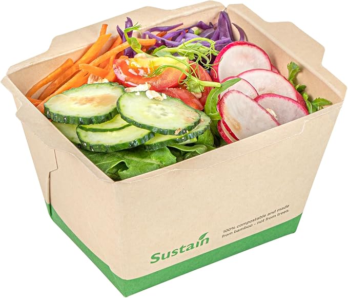 Restaurantware-Sustain 17 Ounce Sturdy Paper Take Out Boxes, 50 Disposable Take Out Food Containers - With PLA lining, Lids Sold Separately, Bamboo Paper Containers, Compostable, Click-Lock Design