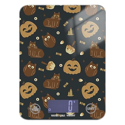 Food Scale Kitchen Scale for Baking Cooking Digital Food Weighing Measuring Scale Small Waterproof Electric Food Scale Halloween Cat and Pumpkin Black
