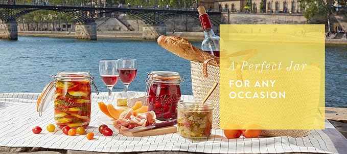 Le Parfait Super Jars, French Glass Canning Jars w/Round Body, Wide Mouth, Clear Glass (750mL/24oz, 4pk)