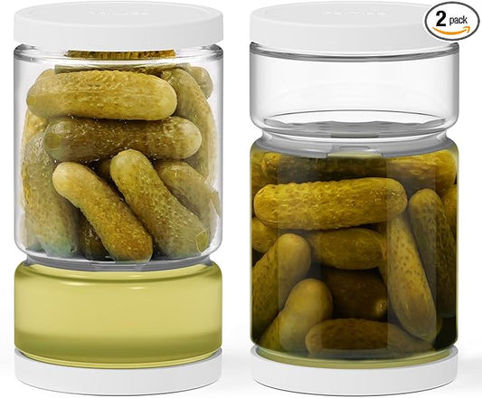 Glass Pickle Container with Strainer for Pickle Lover - 45OZ Leakproof Juice Separator Jar for Gherkin, Olive or Chilli, Dishwasher and Refrigerator Safe, BPA Free (White, 45 oz*2 pcs)