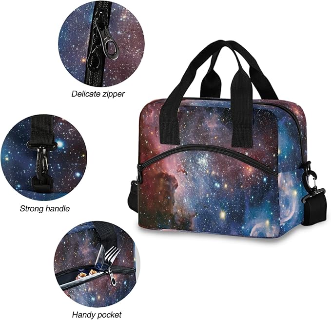 Galaxy Insulated Lunch Bag Reusable Lunch Tote Bag Cooler Bag for Women Men Adult Lunch Box with Adjustable Shoulder Strap Leakproof Lunch Bag for Work School Picnic Camping