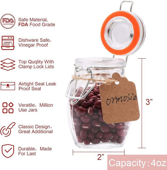 Encheng Mini Spice Jars, Glass Jars With Airtight Lids 4 oz And Leak Proof Rubber Gasket,Small Mason Jars With Hinged Lids For Kitchen,Small Storage Containers With Twine n Tags Labeling 30 Pack